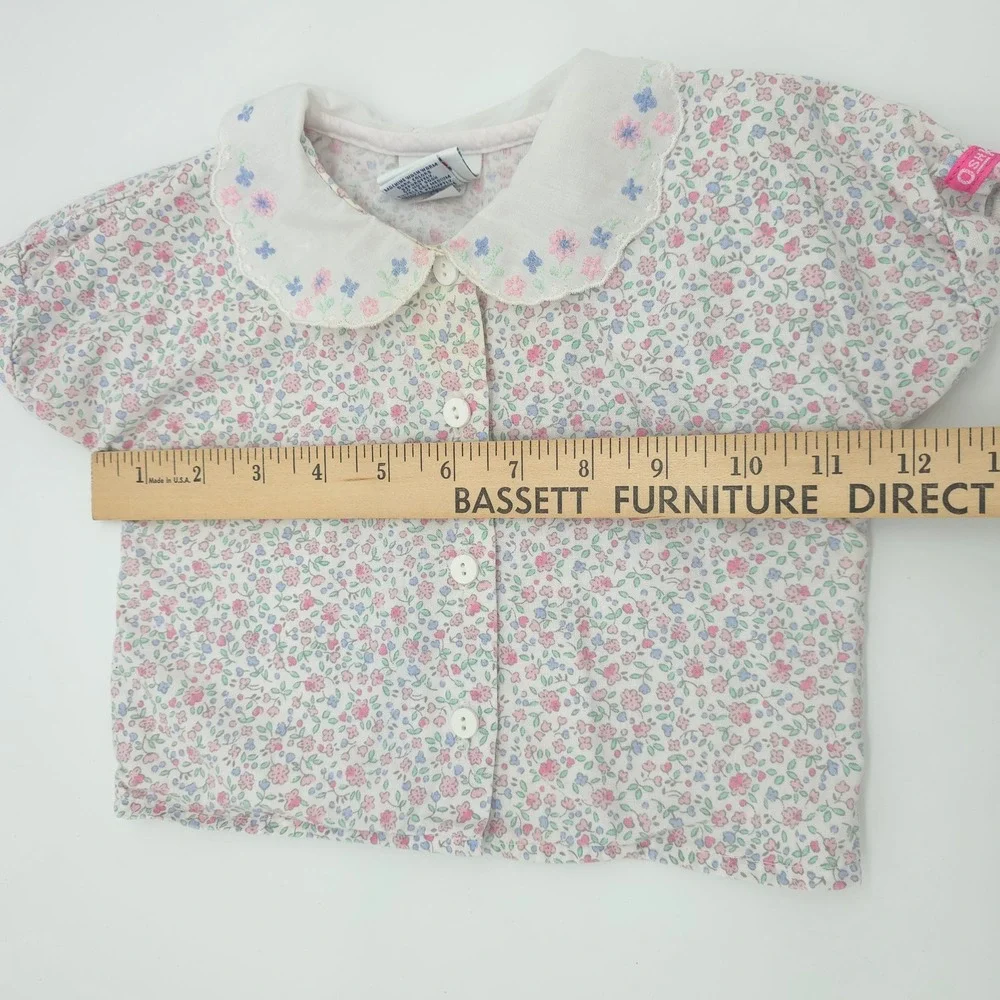 Vintage Floral Embroidered Peter Pan Collar Top OshKosh Blouse Kids 12M